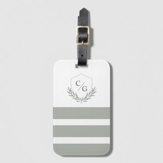 Classic Monogram Crest en Stripes Sage Green Bagagelabel (Voorkant (verticaal))