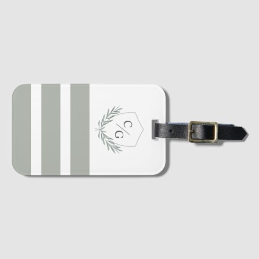 Classic Monogram Crest en Stripes Sage Green Bagagelabel (Voorkant (horizontaal))