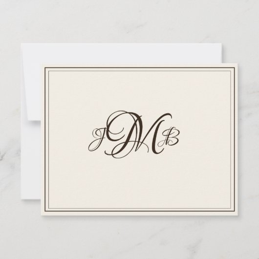 Classic Monogram Ecru & Sepia Flourch Script Bedankkaart (Voorkant)