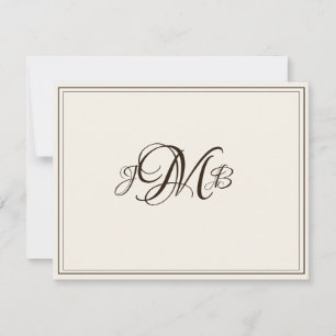 Classic Monogram Ecru & Sepia Flourch Script Bedankkaart