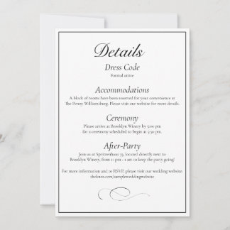 Classic Monogram Elegant Wedding Detail Card Kaart