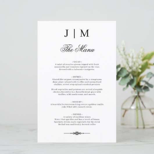 Classic Monogram Elegant Wedding Menu (Debout devant)