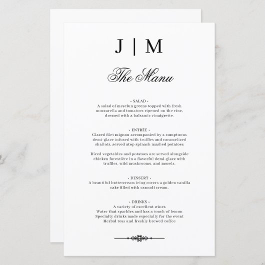 Classic Monogram Elegant Wedding Menu (Devant / Derrière)