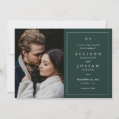 Classic Monogram Forest Green Weddenfoto Save The Date (Voorkant)
