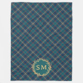 Classic Monogram Gold Wreath Green Tartan Plaid Fleece Deken (Voorkant)