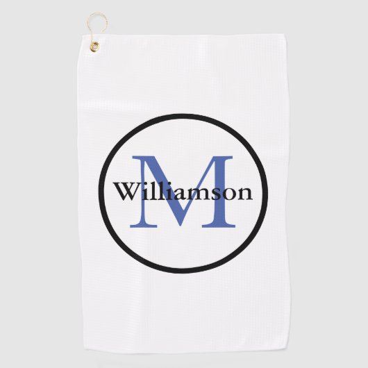 Classic Monogram Initiaal & Achternaam Blauw & Zwa Golfhanddoek (Voorkant)