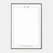 Classic Monogram Navy Blue Border Stationery Post-it® Notes (Voorkant)