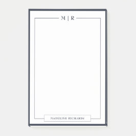 Classic Monogram Navy Blue Border Stationery Post-it® Notes