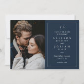 Classic Monogram Navy Blue Wedding Foto Save The Date (Voorkant)