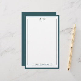 Classic Monogram Smoke Green Border Stationery Briefpapier