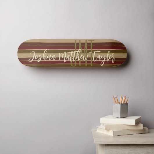 CLASSIC MONOGRAM STRIPE LINE PATTERN RED BROWN SKATEBOARD (Muurkunst (Horizontaal))