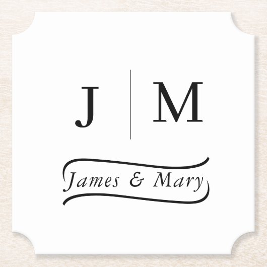 Classic Monogram Wedding Calligraphy line Kartonnen Onderzetters (Voorkant)