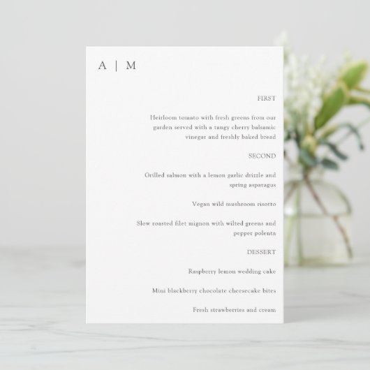 Classic Monogram White Black Script Custom Weddens Menu (Staand voorkant)