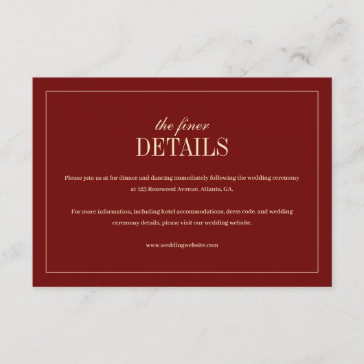 Classic Monogram Wine Red Wedding Details Informatiekaartje (Voorkant)