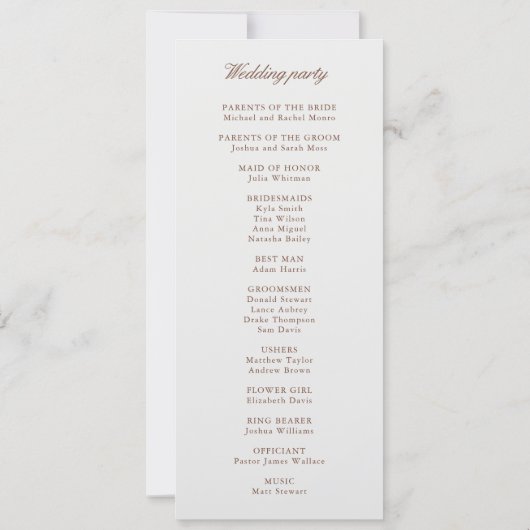 Classic Monorgam Brown & Ecru Wedding Programme (Dos)