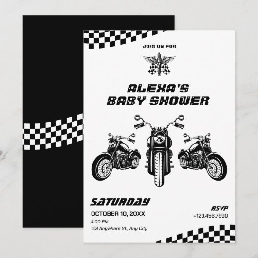 Classic motorfiets mechanisch baby shower kaart (Voorkant / Achterkant)