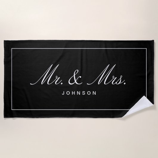 Classic Mr & Mrs Custom Naam Handdoek, Bruiloftsge Strandlaken (Voorkant)