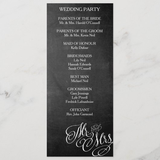 Classic Mr & Mrs Wedding Programme Chalkboard (Dos)