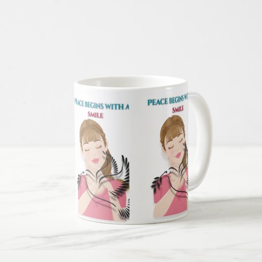 Classic Mug, 11 oz Peace Begins with a Smile Mug – (Devant droit)