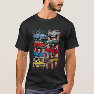 Classic Muscle Car Retro Amerikaans Flag Pat T-shirt