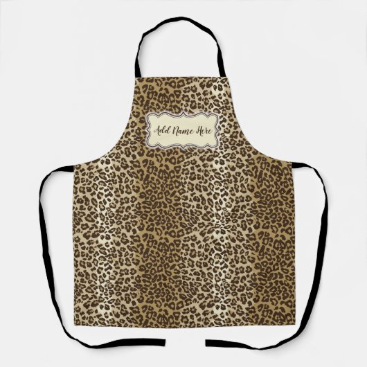 Classic Natural Leopard Pattern Aangepast met naam Schort (Voorkant)