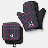 Classic Navy and Red Tartan Plaid Christmas Ovenwant & Pannenlap Set (Voorkant / Achterkant)