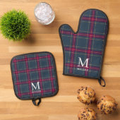 Classic Navy and Red Tartan Plaid Christmas Ovenwant & Pannenlap Set (Top down)
