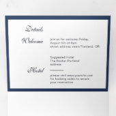 Classic Navy blauw Lijst Elegante bruiloft Drieluik Uitnodiging (Binnenzijde eerst)