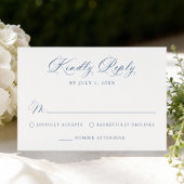 Classic Navy Blue Calligraphy Wedding RSVP Kaartje