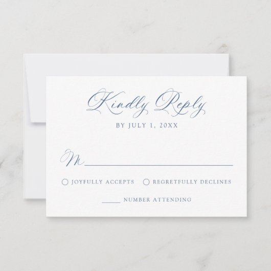 Classic Navy Blue Calligraphy Wedding RSVP Kaartje (Voorkant)