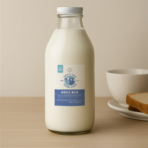 Classic Navy Blue Dairy Koe Head Logo Milk Label Voedselcontainer Etiket