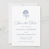 Classic Navy Blue Hydrangea Wedding Save The Date (Voorkant)