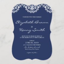 Classic Navy Blue Lace bruiloft uitnodiging Kaart