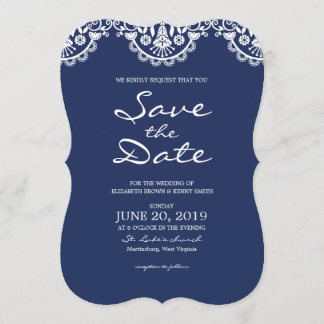 Classic Navy Blue Lace Enregistrer la carte Date