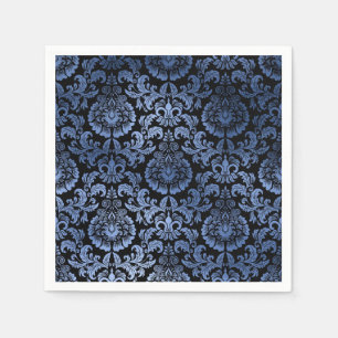 Classic Navy Blue Metal Folie Swirls Damask Servet