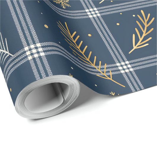 Classic Navy Blue Plaid Christmas Wrapping Paper Cadeaupapier (Rol Hoek)