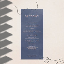 Classic Navy Blue Smoke Mariage Dîner Carte Menu