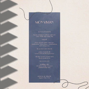 Classic Navy Blue Smoke Mariage Dîner Carte Menu