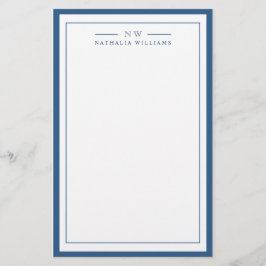 Classic Navy Blue Two Border Monogram Lined Briefpapier