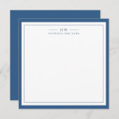 Classic Navy Blue Two Border Monogram Lined Notitiekaartje (Voorkant / Achterkant)