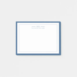 Classic Navy Blue Two Border Monogram Lined Post-it® Notes
