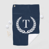 Classic Navy Blue & White Initial Laurel Monogram Golfhanddoek (Insitu)
