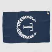 Classic Navy Blue & White Initial Laurel Monogram Golfhanddoek (Horizontaal)