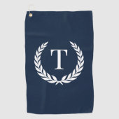 Classic Navy Blue & White Initial Laurel Monogram Golfhanddoek (Voorkant)