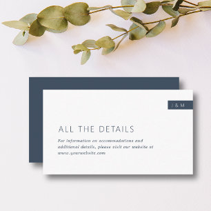 Classic Navy Blue & White Monogram Weddenschap - G Informatiekaartje