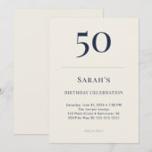 Classic Navy & Cream 50th Birthday Celebration Kaart (Voorkant / Achterkant)