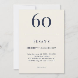 Classic Navy & Cream 60th Birthday Celebration Kaart