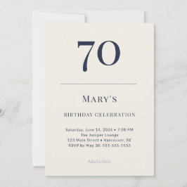 Classic Navy & Cream 70th Birthday Celebration Kaart