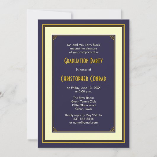 Classic Navy Gold Boys Mens Graduation Invitation (Devant)