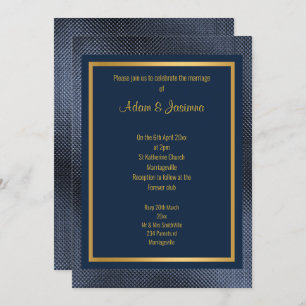 CLASSIC NAVY GOLD LAYERED EMBOSSED WEDDING KAART